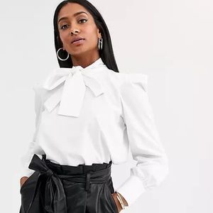 NWT ASOS Stradivarius White Shirt with Bow Size S